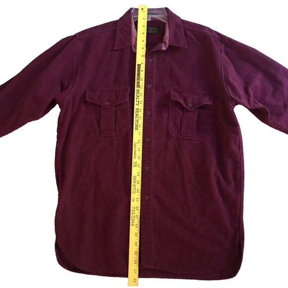 Eddie Bauer Chamois Shirt Mens L Burgundy Chest Pockets Cotton Flannel Button Up - Picture 11 of 14
